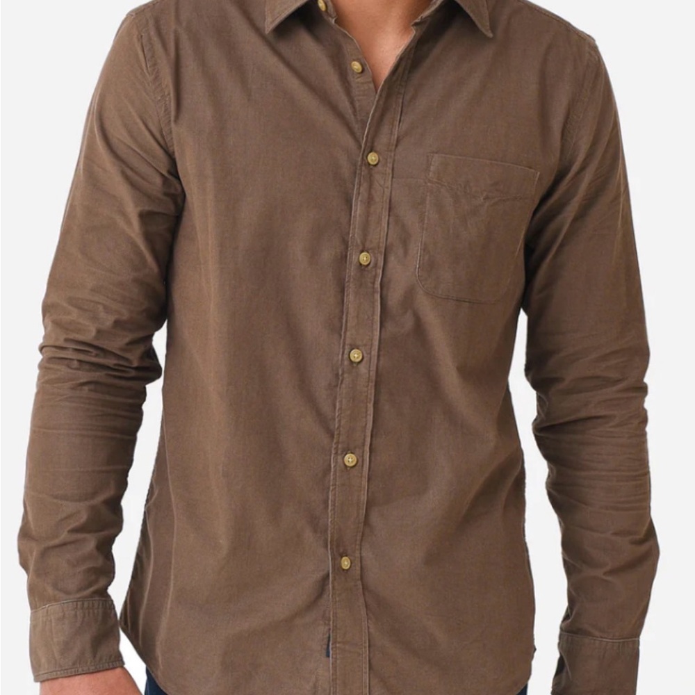 Faherty Men's Corduroy Stretch Chocolate Brown Button Down Shirt